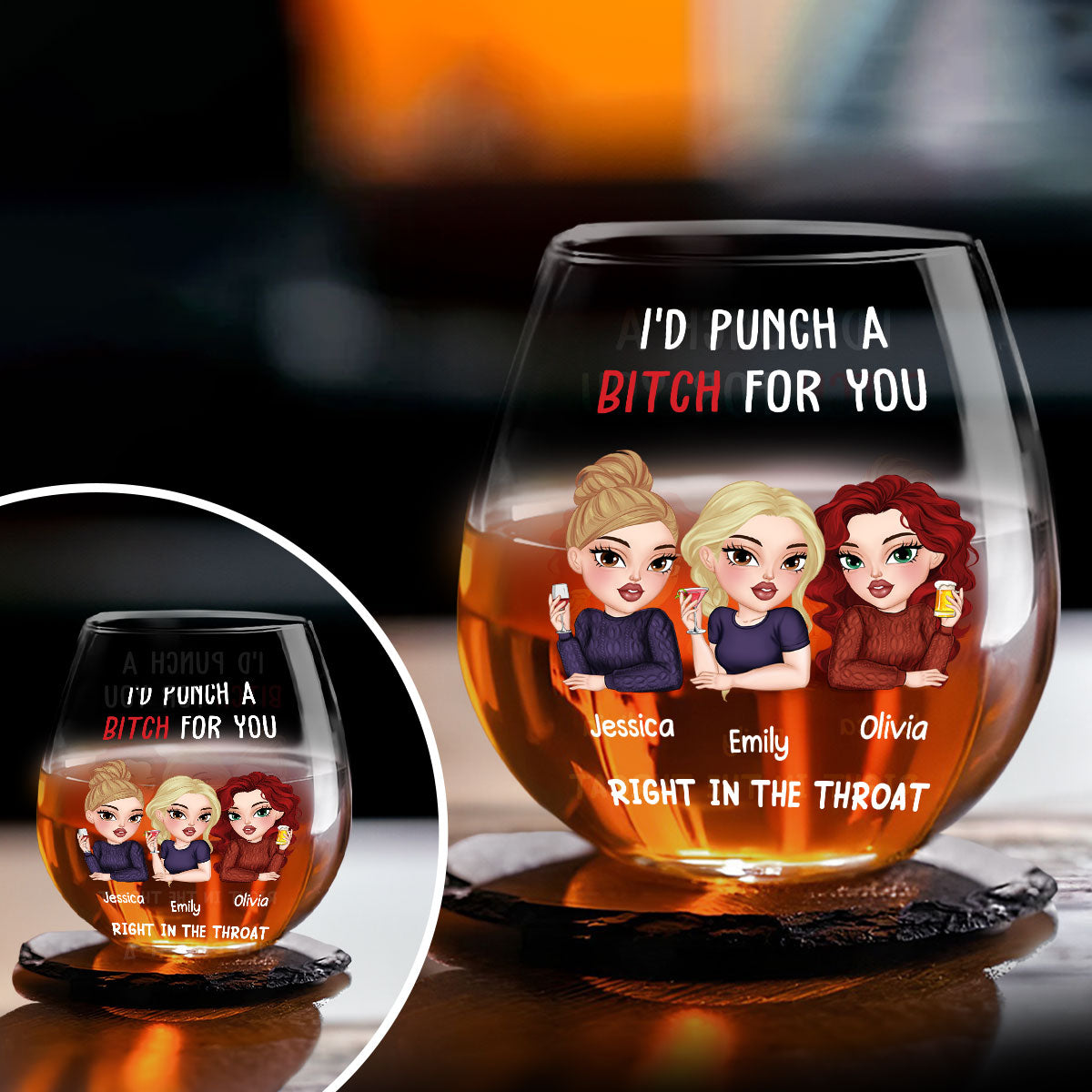 Punch A Bitch For You My Bestie - Personalized Wine Glass