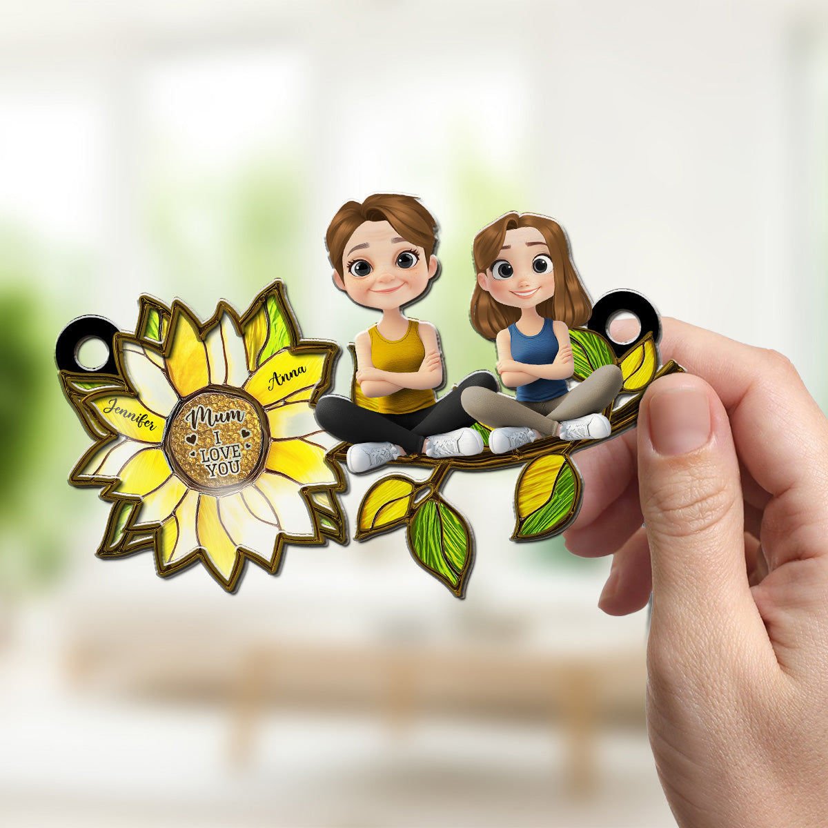 Custom Hanging Decor for Mom Daughter, Mother's Day Gifts • Sunflower Mom - Personalized Suncatcher