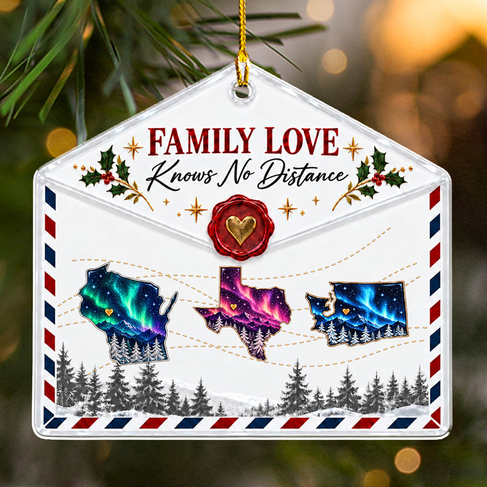 Custom Family Christmas Ornament for Long Distance Families •  Family Over Distance - Personalized Acrylic Ornament