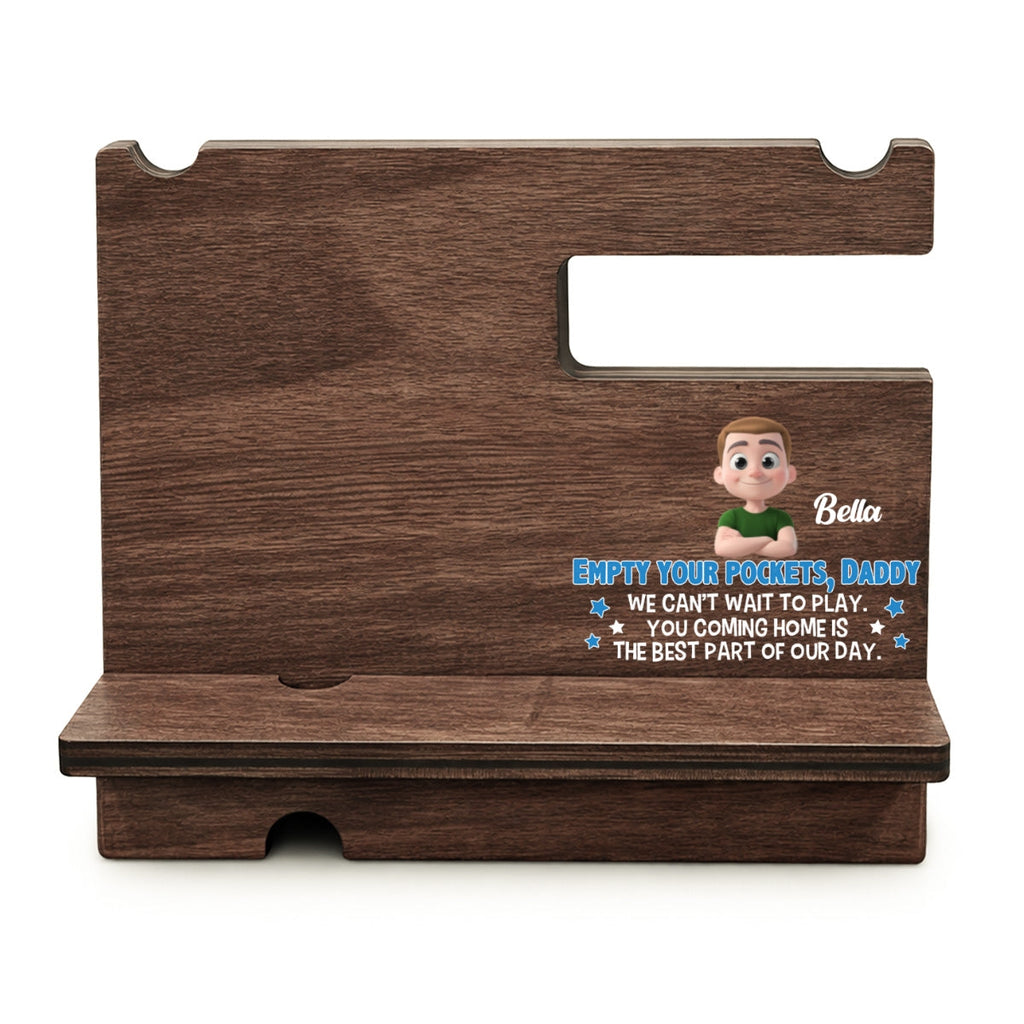Empty Your Pockets Daddy - Personalized Wood Phone Docking Station