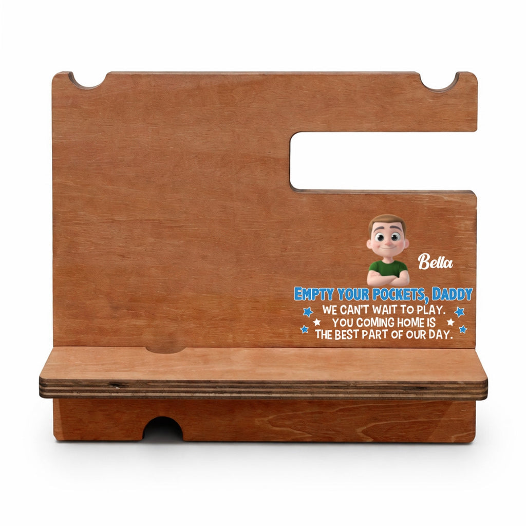 Empty Your Pockets Daddy - Personalized Wood Phone Docking Station