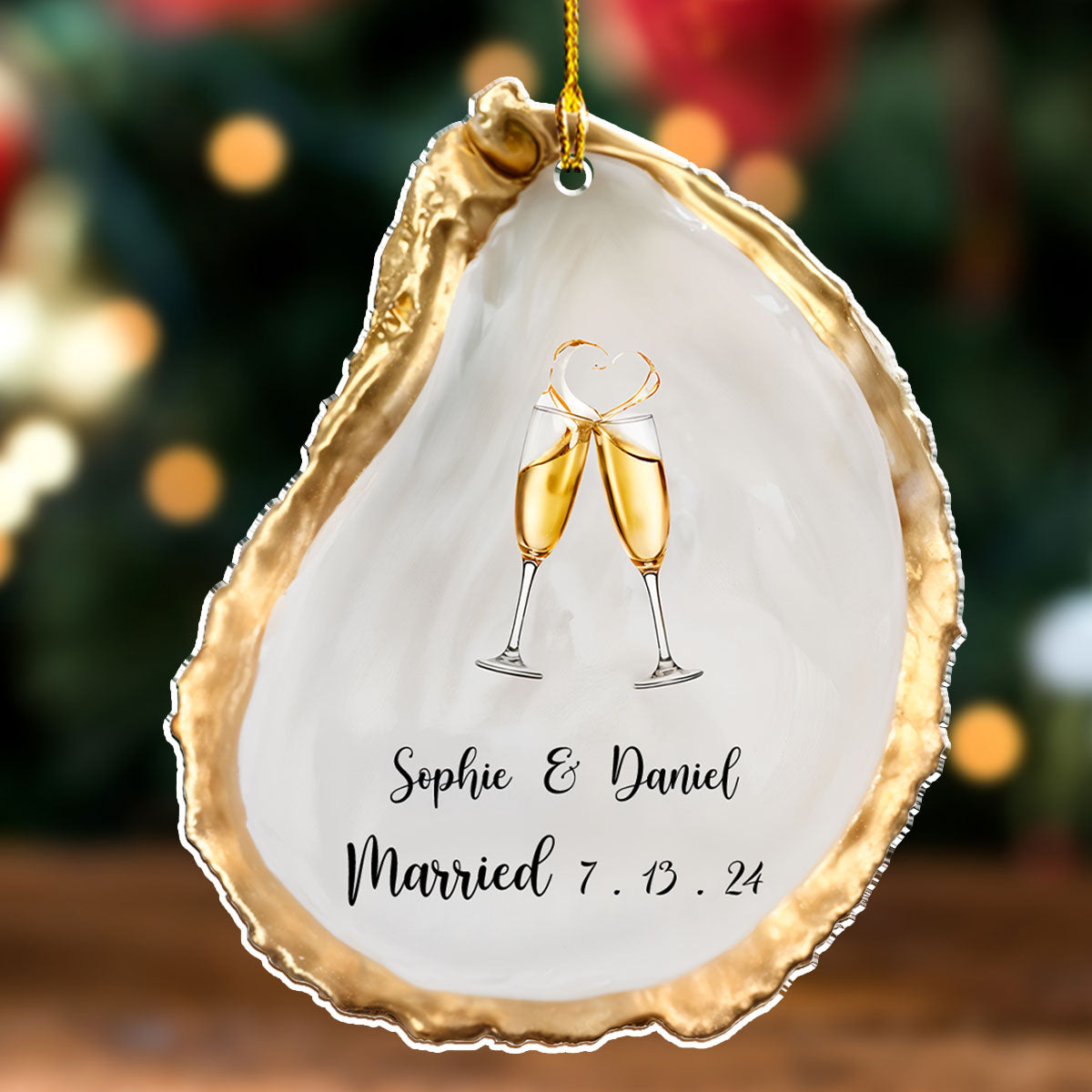 Custom First Christmas Ornament Married, Gift for Newlyweds •  Just Engaged - Personalized Acrylic Ornament