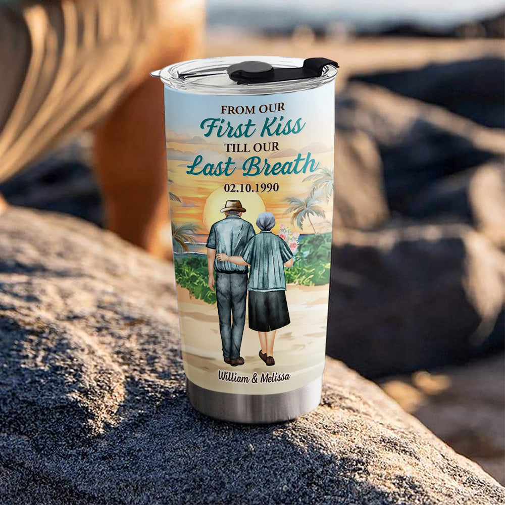 Custom Christmas Anniversary Gifts For Wife • From Our First Kiss - Personalized Tumbler