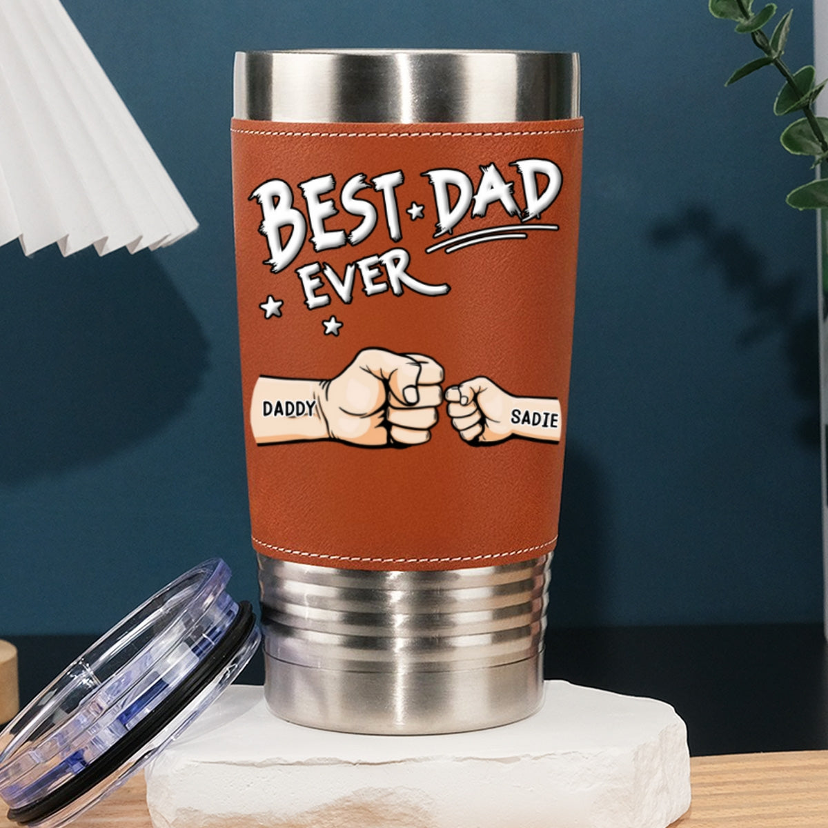 Custom Father's Day Birthday Gifts For Dad • Best Dad - Personalized Leather Tumbler