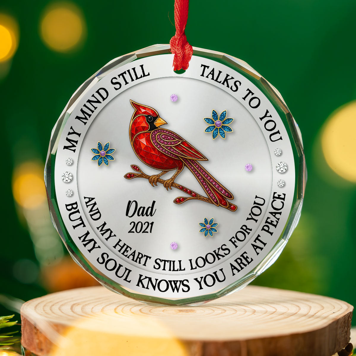 Custom Name & Year Memorial Christmas Ornament, Sympathy Keepsake • My Mind My Heart My Soul Memorial - Personalized Glass Ornament