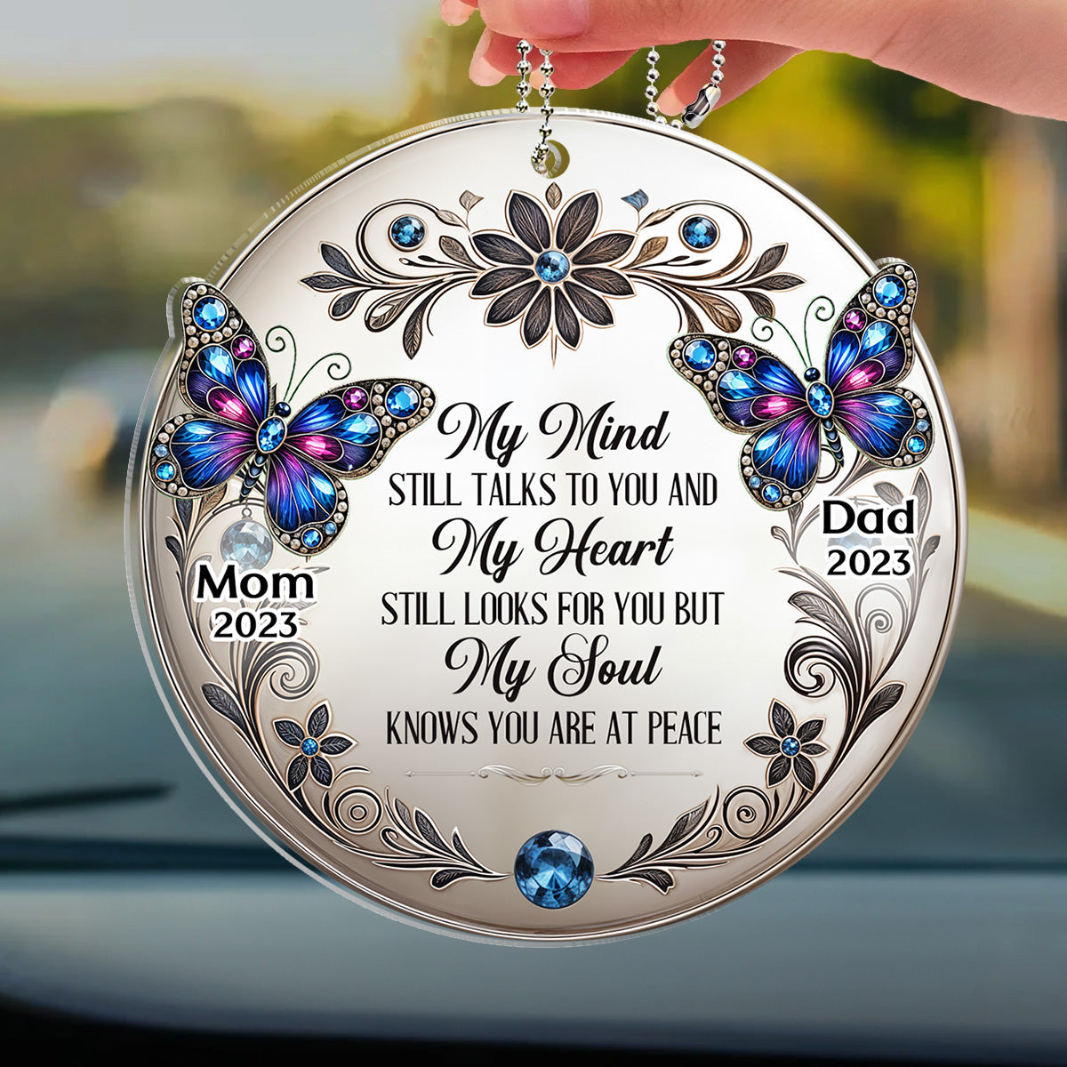My Mind My Heart My Soul Butterfly - Personalized Car Ornament