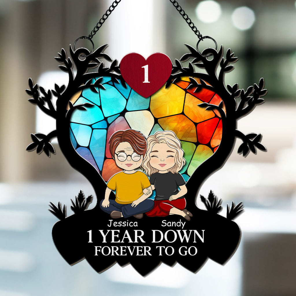 Custom Couple Hanging Decor, Anniversary Valentine's Day Gifts • Love Forever - Personalized Suncatcher
