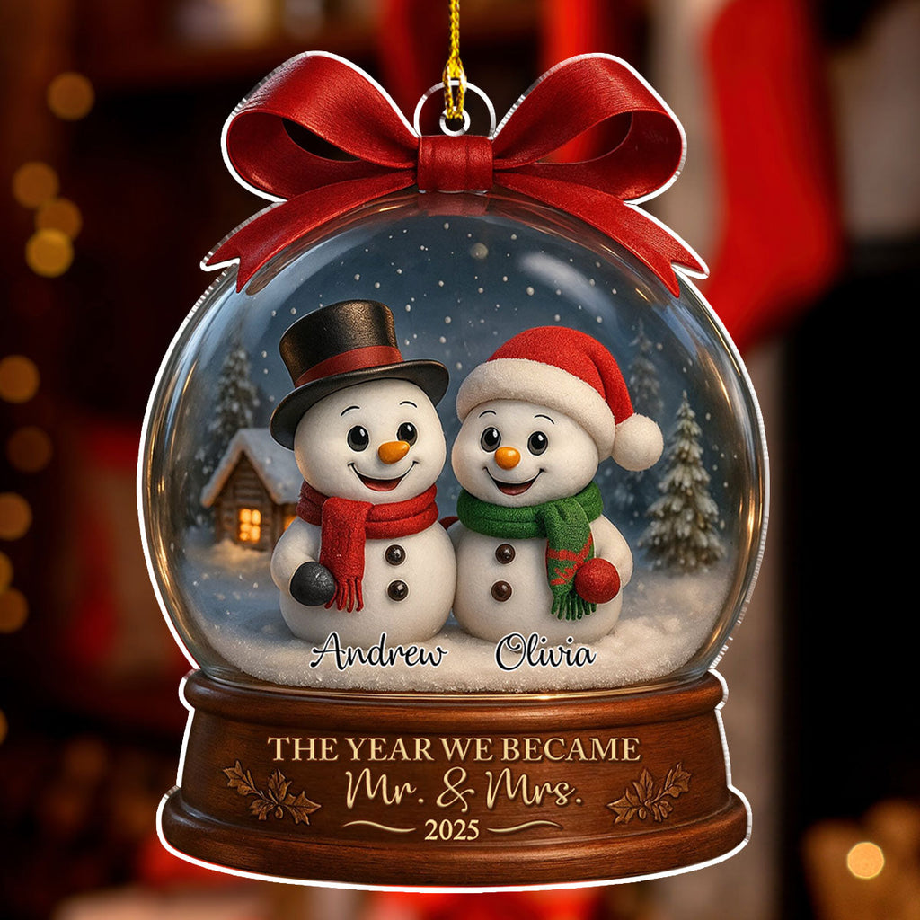 Custom Couple Christmas Ornament, Anniversary Gift •  Snowy Day You And Me - Personalized 3D Effect Acrylic Ornament