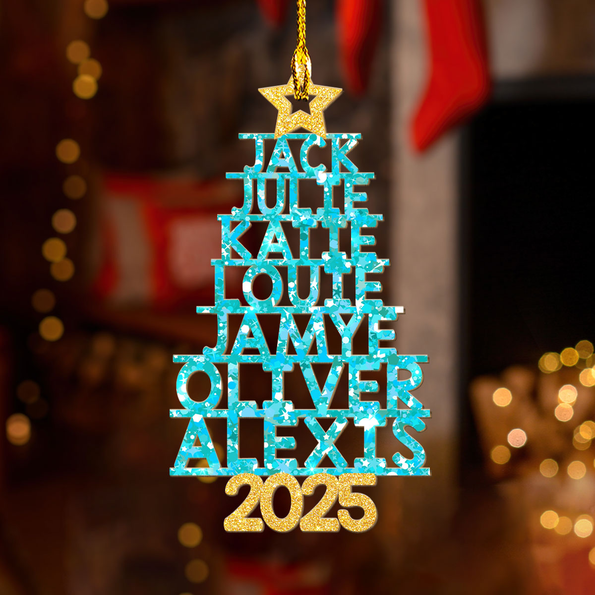Custom Keepsake Christmas Ornament •  Family Glitter Christmas Tree - Personalized Wood Ornament