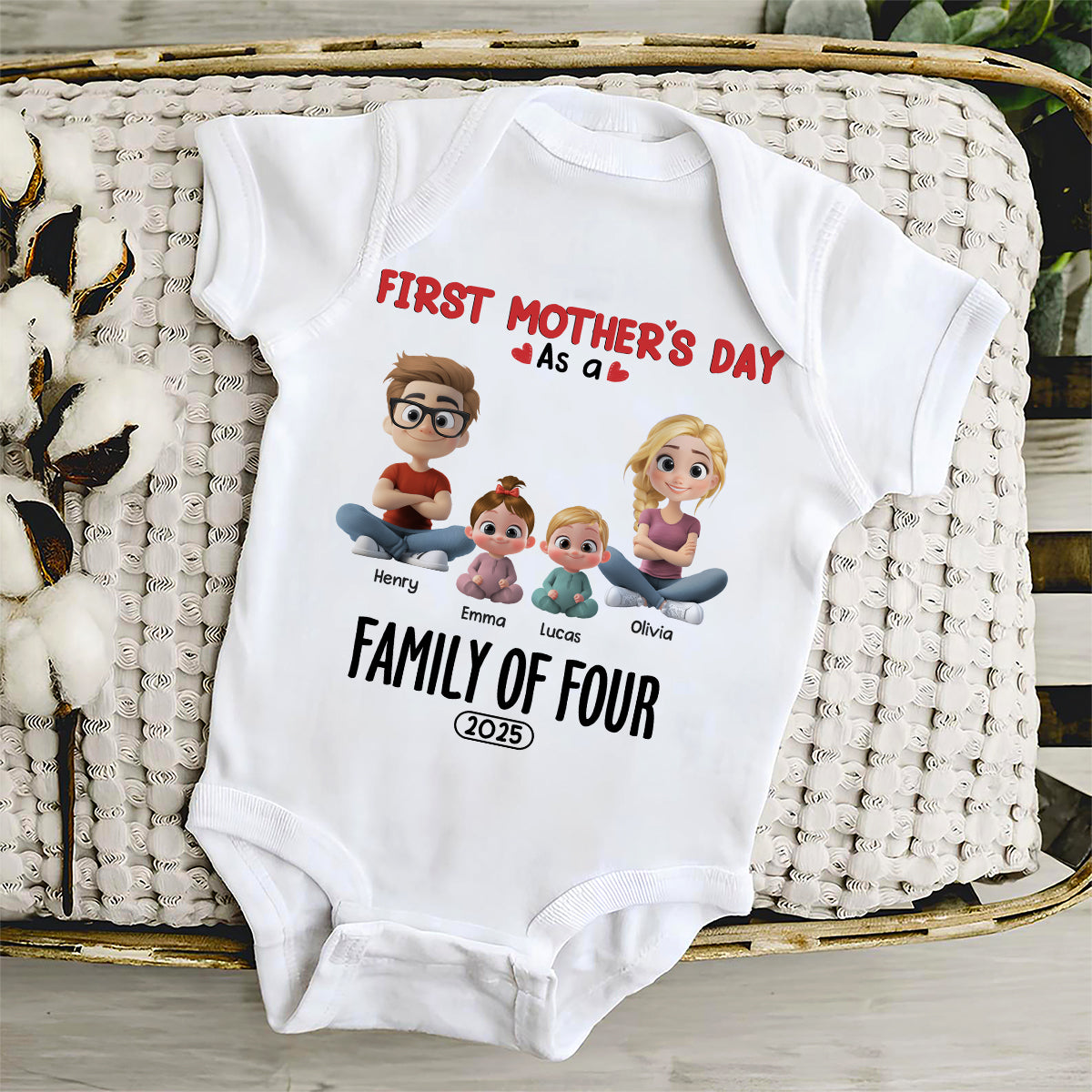 Custom First Mother's Day for Daughter, Christmas Gift for New Mom • Family Of Three - Personalized T-shirt And Onesie