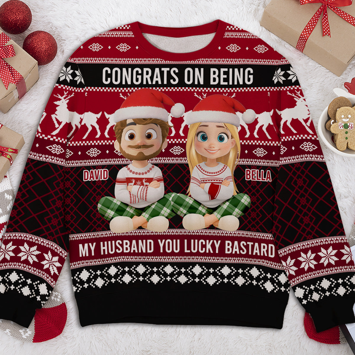 Custom Couple Christmas Sweatshirt, Anniversary Gift • Congrats My Husband - Personalized All-Over-Print Sweatshirt
