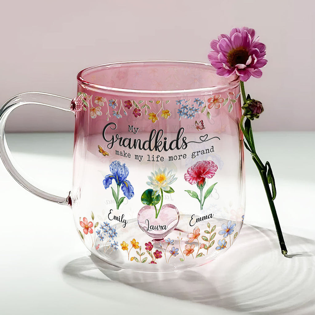 Custom Christmas & Birthday Gift For Grandma • Make Life More Grand With Lovely Kids - Personalized 3D Inflated Effect Pink Gradient Glass Mug