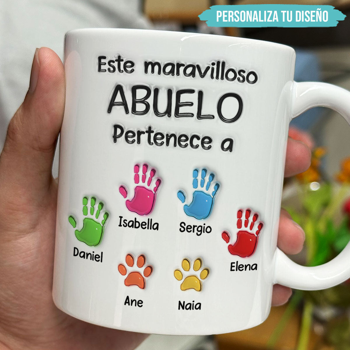 Custom Father's Day, Special Gift for Dad & Grandpa • Este Maravilloso Padre Abuelo Pertenece A - Taza Personalizada con Efecto 3D Inflado