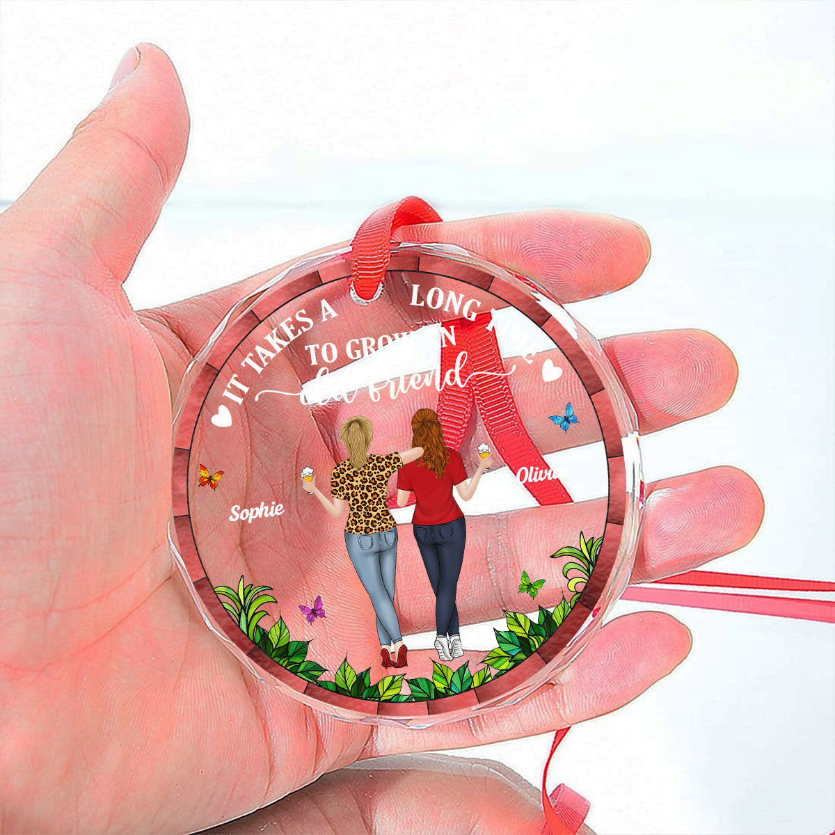 Custom Friendship Christmas Ornament, Best Friend Gift •  Grow Old Friends - Personalized Glass Ornament