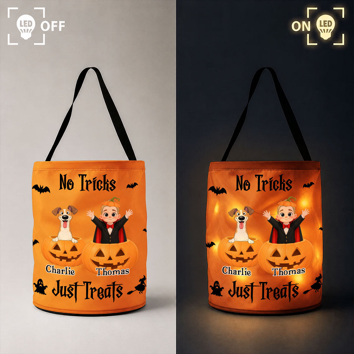 No Tricks Just Treats - Personalized Light Up Basket