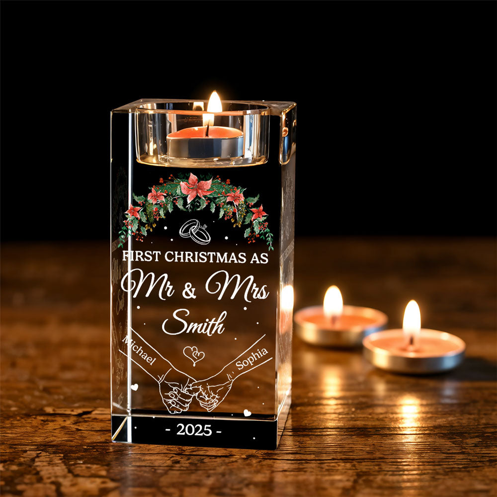 Our First Year - Personalized Crystal Candle Holder
