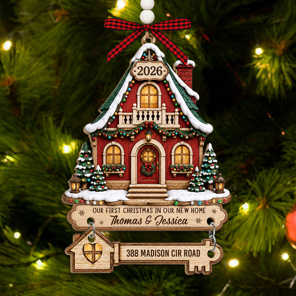 Custom Couple Christmas Ornament, Anniversary Gift •  Making Memories In Our New Home - Personalized Wooden Ornament With Tag