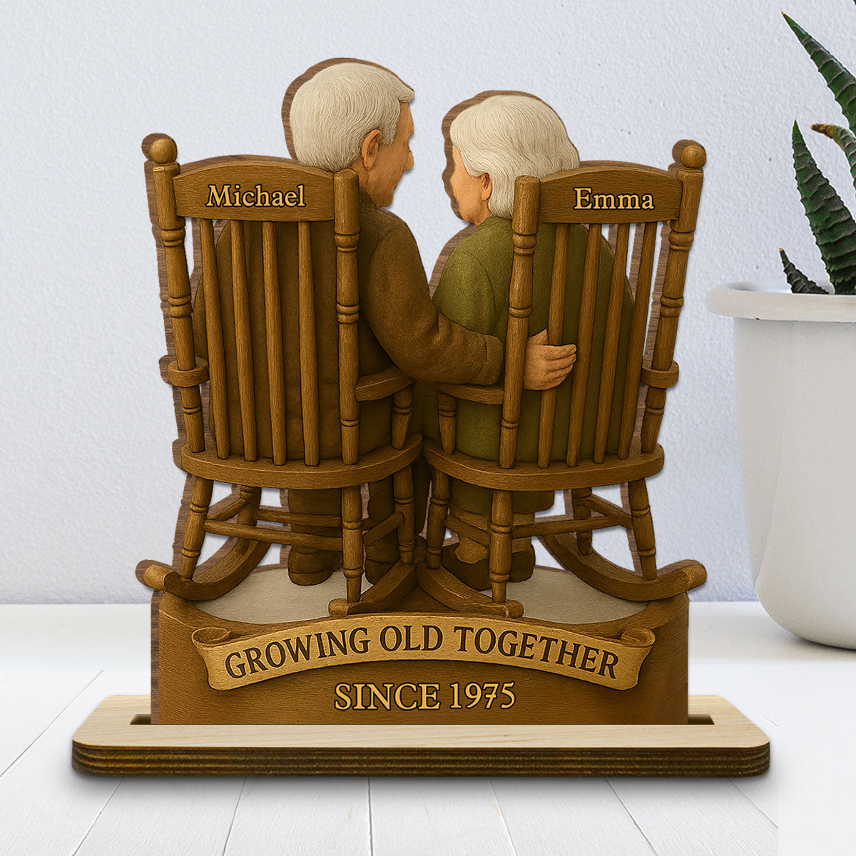 Custom Decor for Wife, Gift for Her • Love That Grows With Time - Personalized 2-Layer Wood Plaque With Flat Base