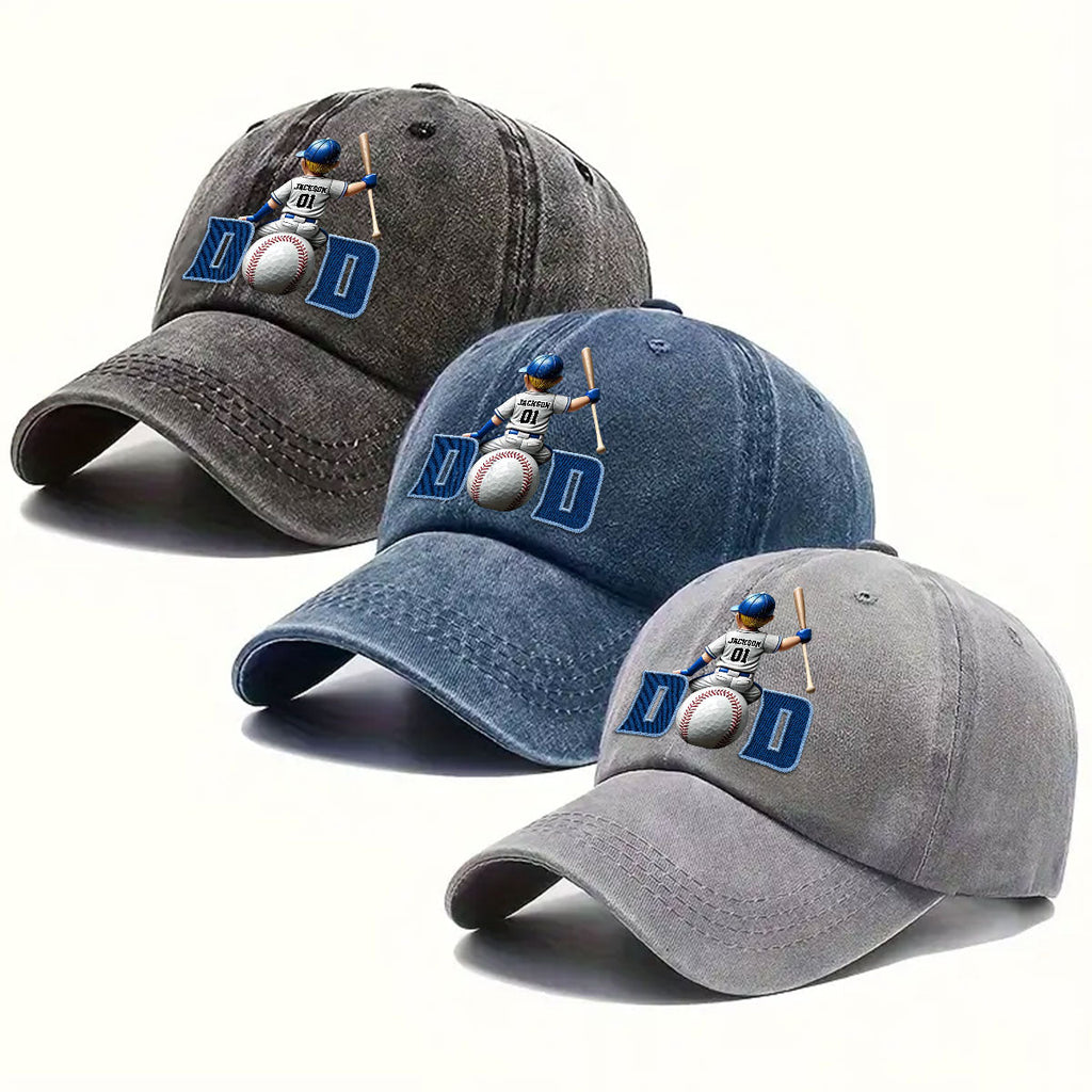 Custom Christmas Headwear Birthday Gifts for Dad • Proud Baseball Dad - Personalized Vintage Washed Denim Cap