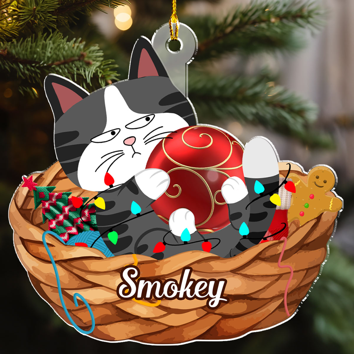 Custom Keepsake Christmas Ornament •  Lovely Swinging Cat Christmas - Personalized Acrylic Ornament