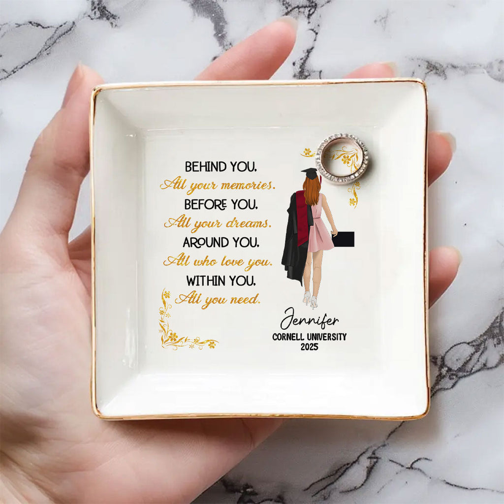 Custom Class of 2026 Trinket Dish, Graduation Gift For Her • She Dreamed Big And Won - Personalized Jewelry Dish