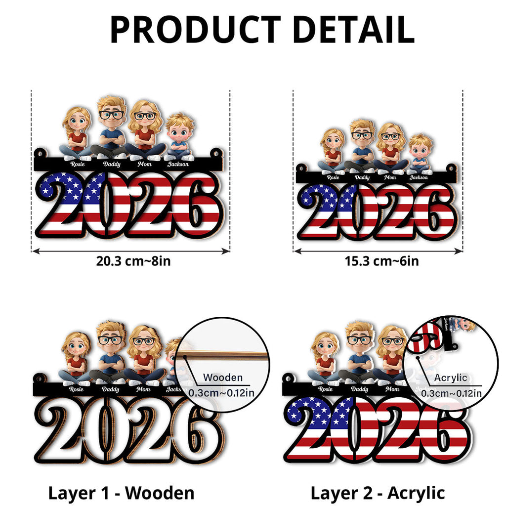 Custom Family Patriotic Hanging Decor, 4th of July • Family Sitting America 250th Anniversary - Personalized Suncatcher