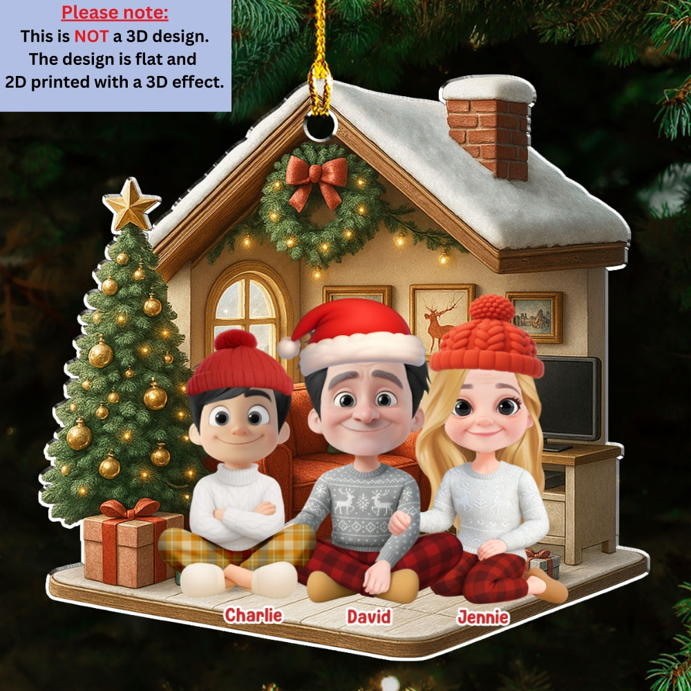 Custom Family Ornament, Christmas Gift for Family Members •  Under A Happy Roof With Them - Personalized 3D Effect Acrylic Ornament