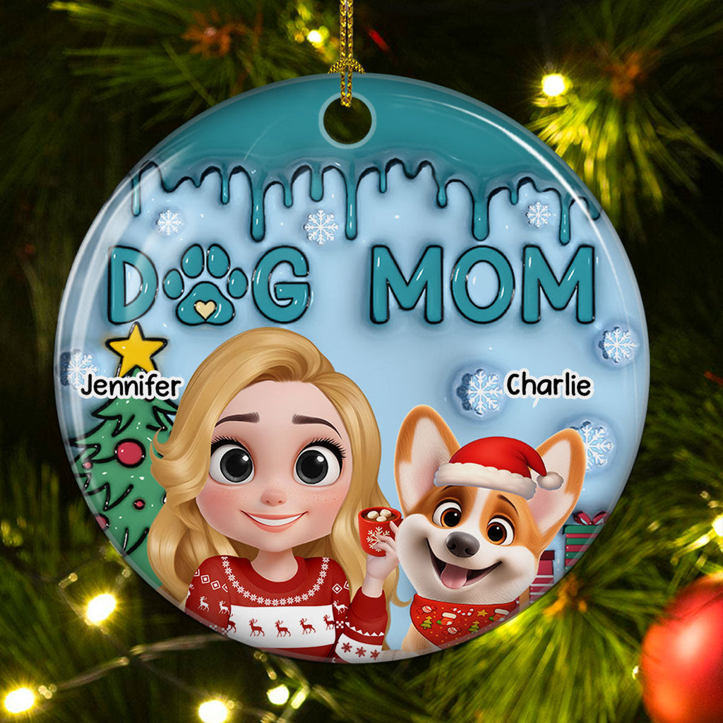 Custom Keepsake Christmas Ornament •  Me And Lovely Dog - Personalized 3D Inflated Effect Ceramic Ornament