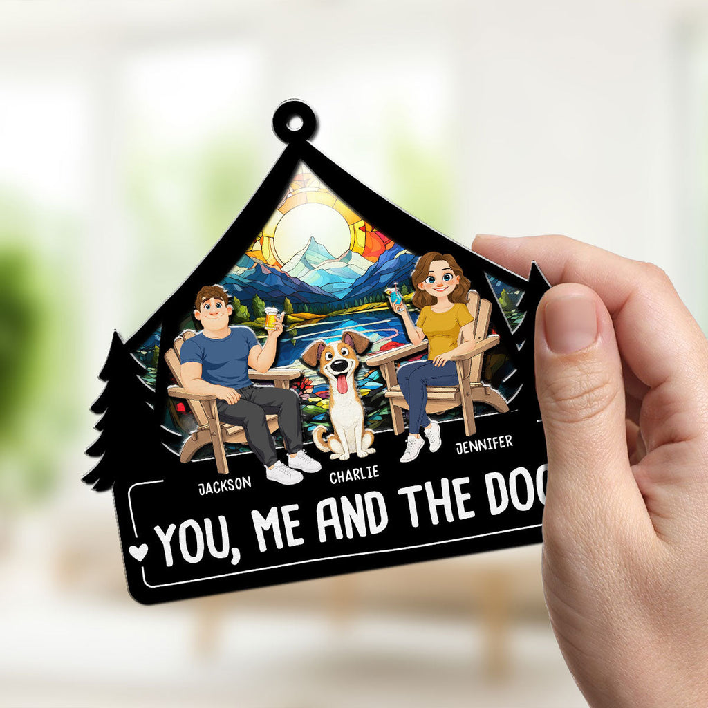 Custom Family Name Hanging Decor, Christmas Birthday Gift •  Love Bark Laugh Repeat - Personalized Suncatcher