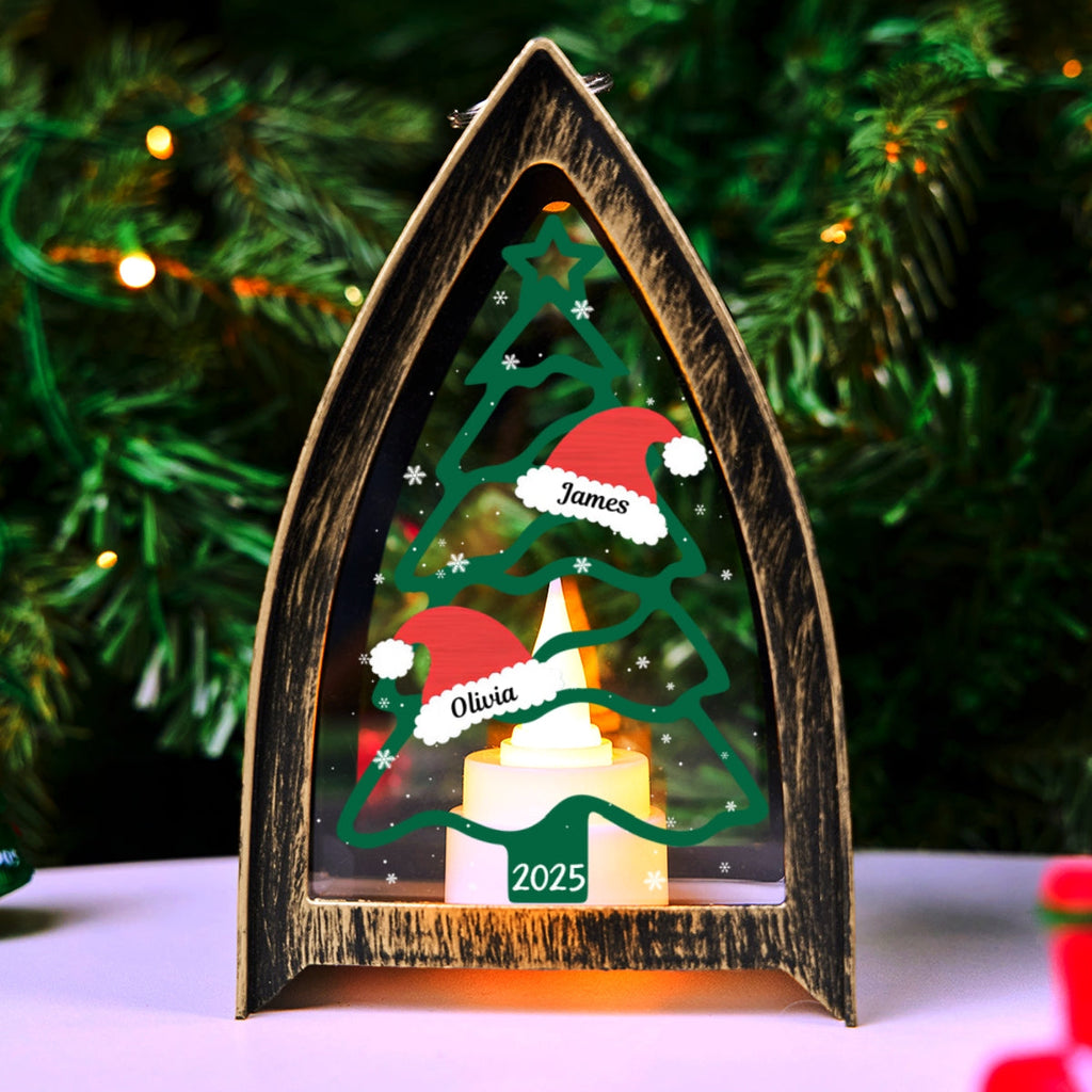 Custom Name Christmas Table Light, Gift for Family Members • Family Christmas Tree - Personalized Table Lantern