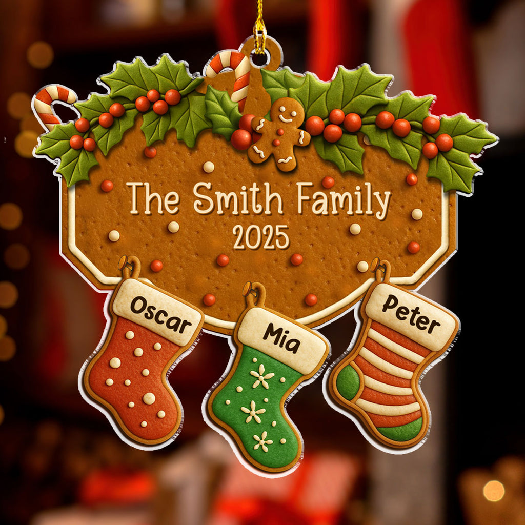 Custom Family Ornament, Christmas Gift for Family Members •  Family With Pet Cookies - Personalized Acrylic Ornament