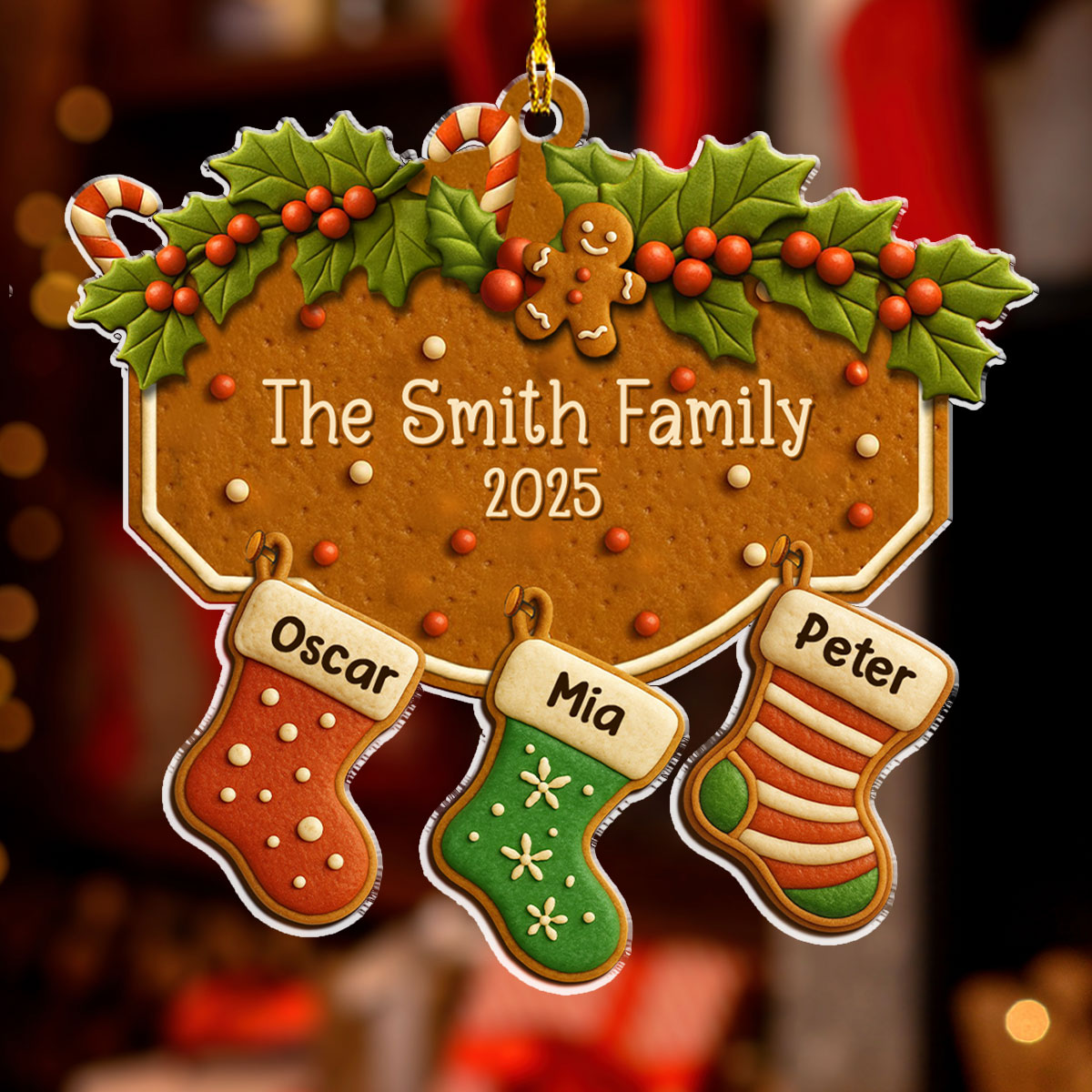 Custom Family Ornament, Christmas Gift for Family Members •  Family With Pet Cookies - Personalized Acrylic Ornament