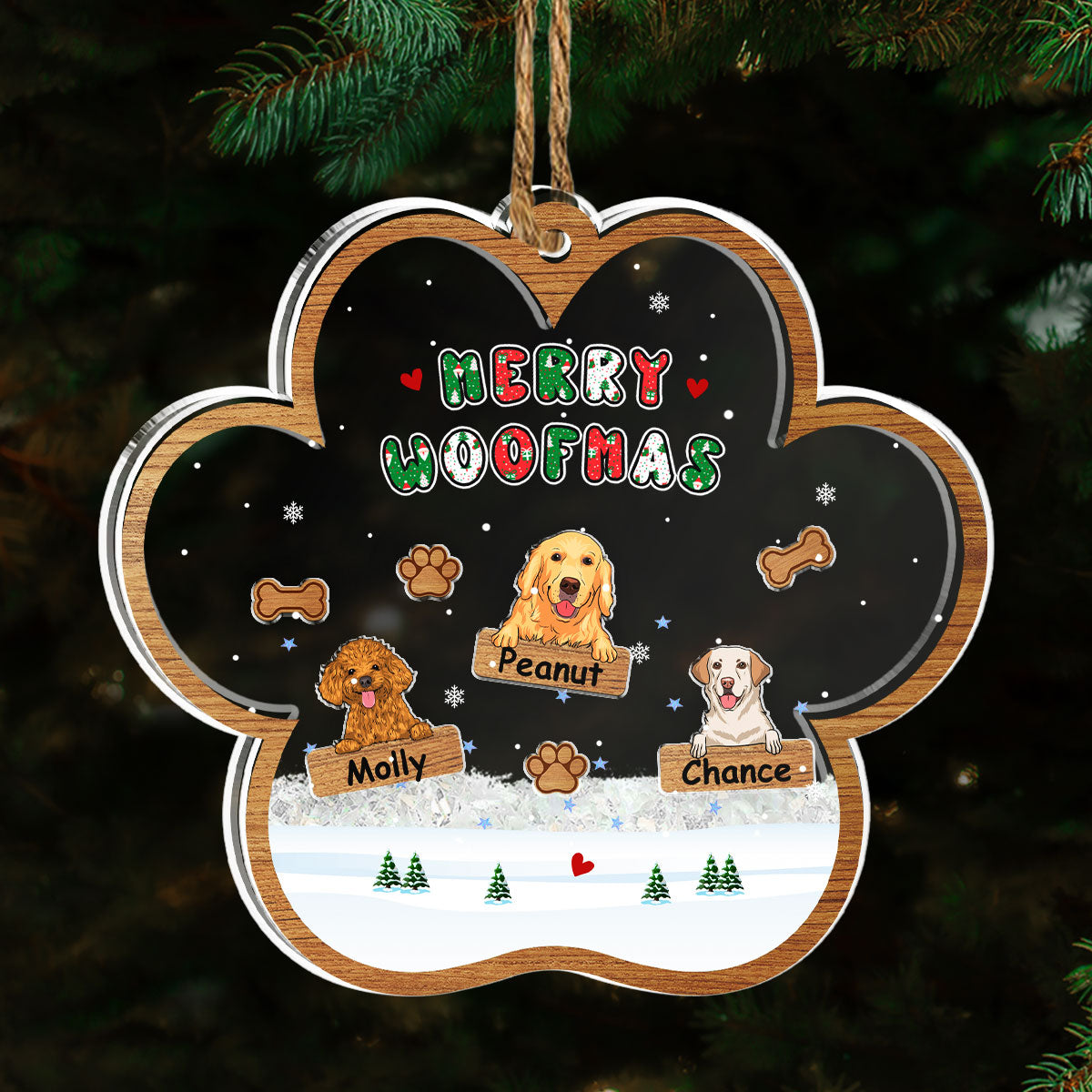 Custom Keepsake Christmas Ornament •  Woofmas Winter - Personalized Acrylic Shaker Ornament