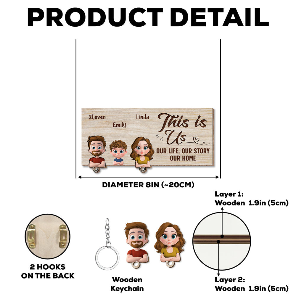 This Is Us - Personalized Wooden Key Holder With Keychain