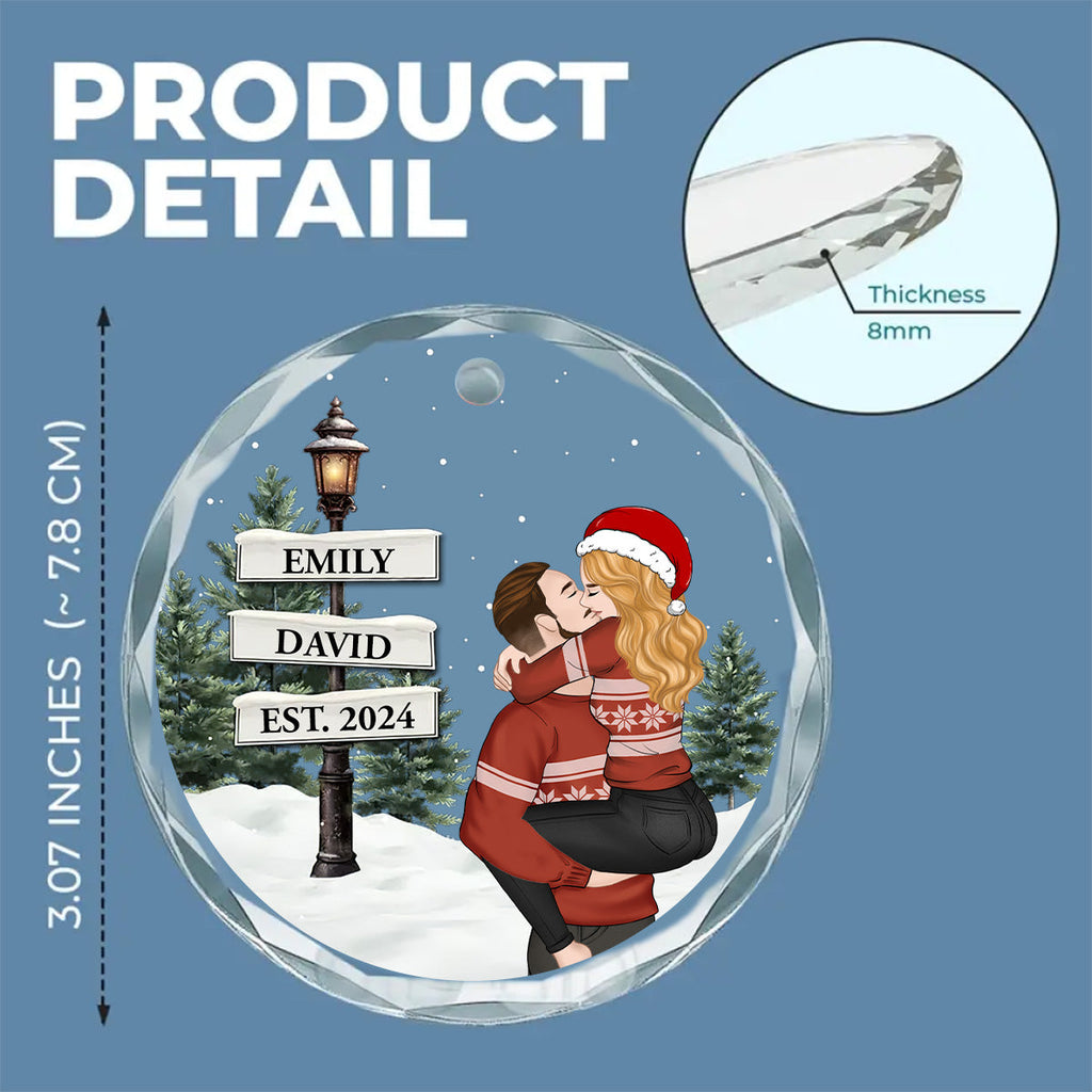 Custom Couple Christmas Ornament, Anniversary Gift •  You And Me Together - Personalized Glass Ornament