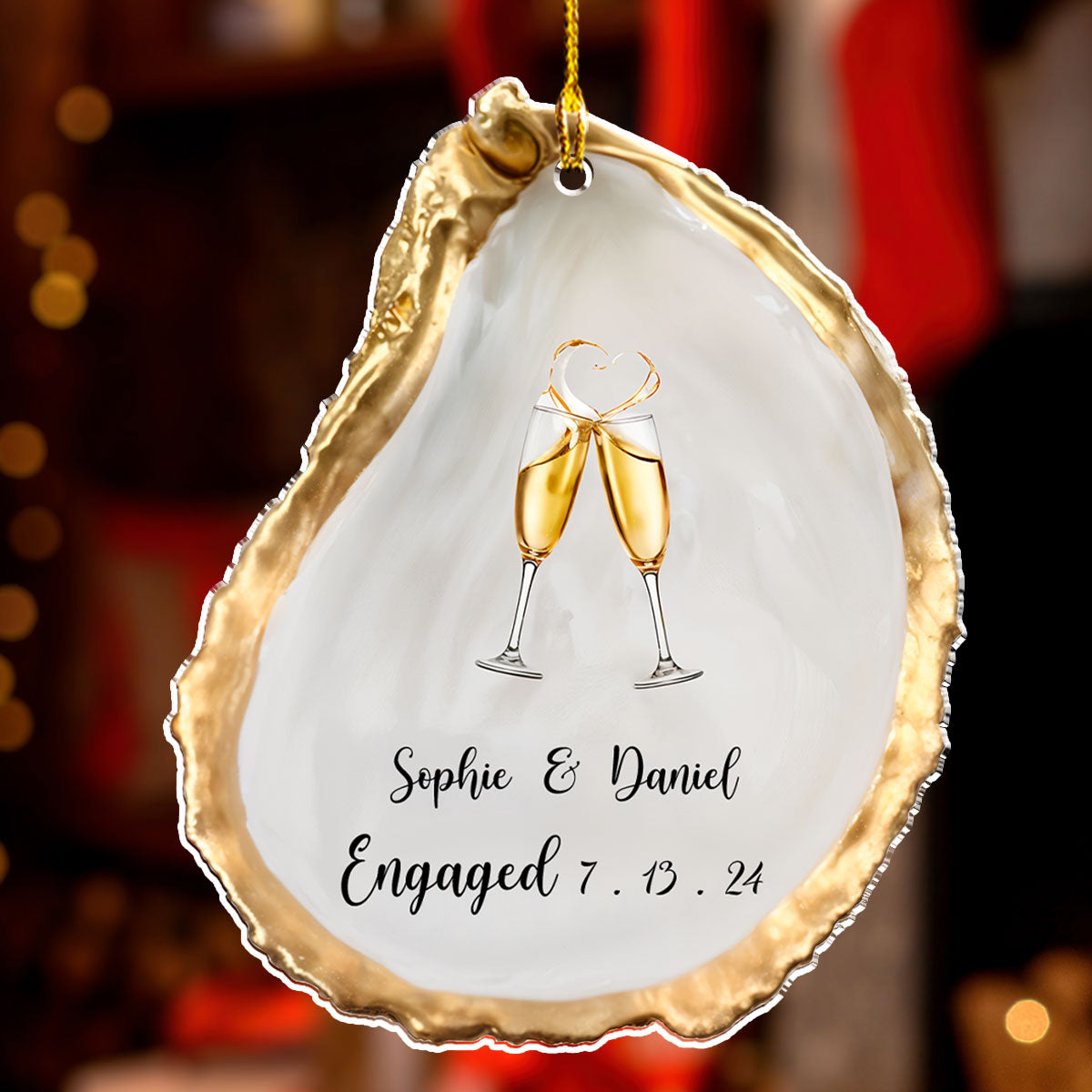 Custom First Christmas Ornament Married, Gift for Newlyweds •  Just Engaged - Personalized Acrylic Ornament