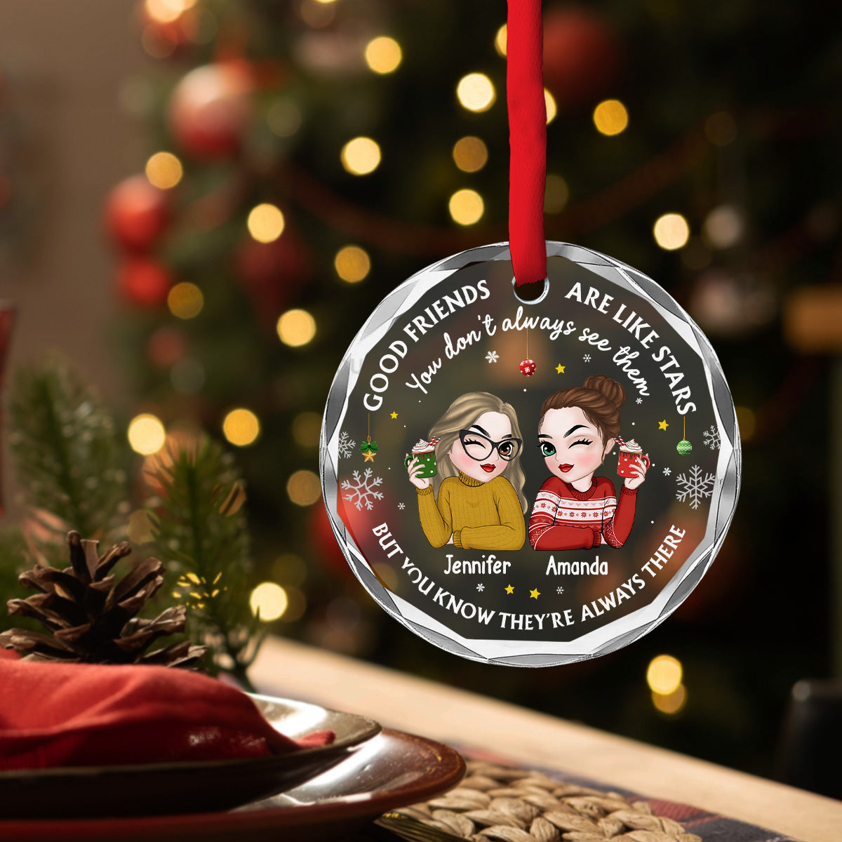 Custom Friendship Christmas Ornament, Best Friend Gift •  Friend Are My Star - Personalized Glass Ornament