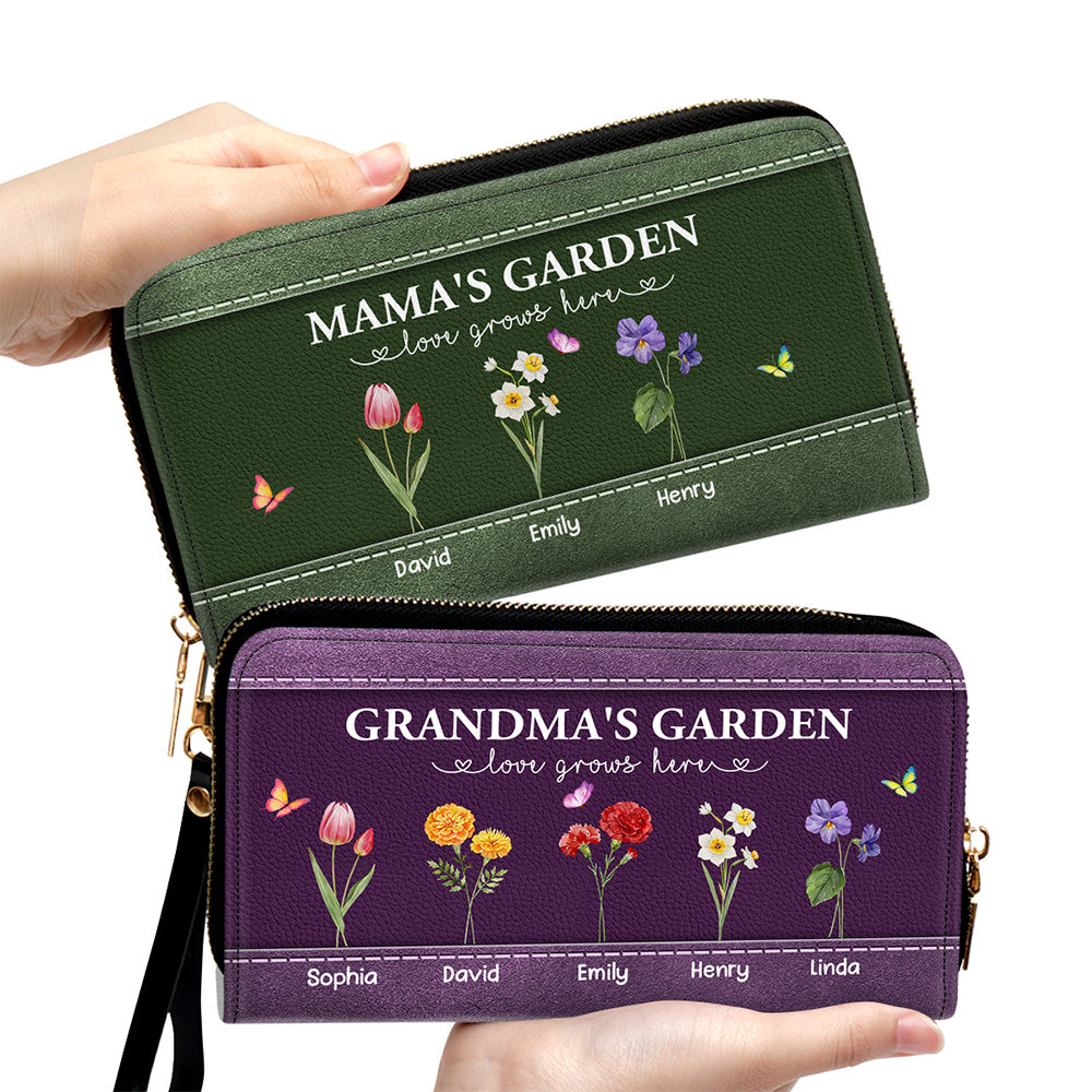 The Garden of Grandma Love Grows Here - Personalized Leather Wallet