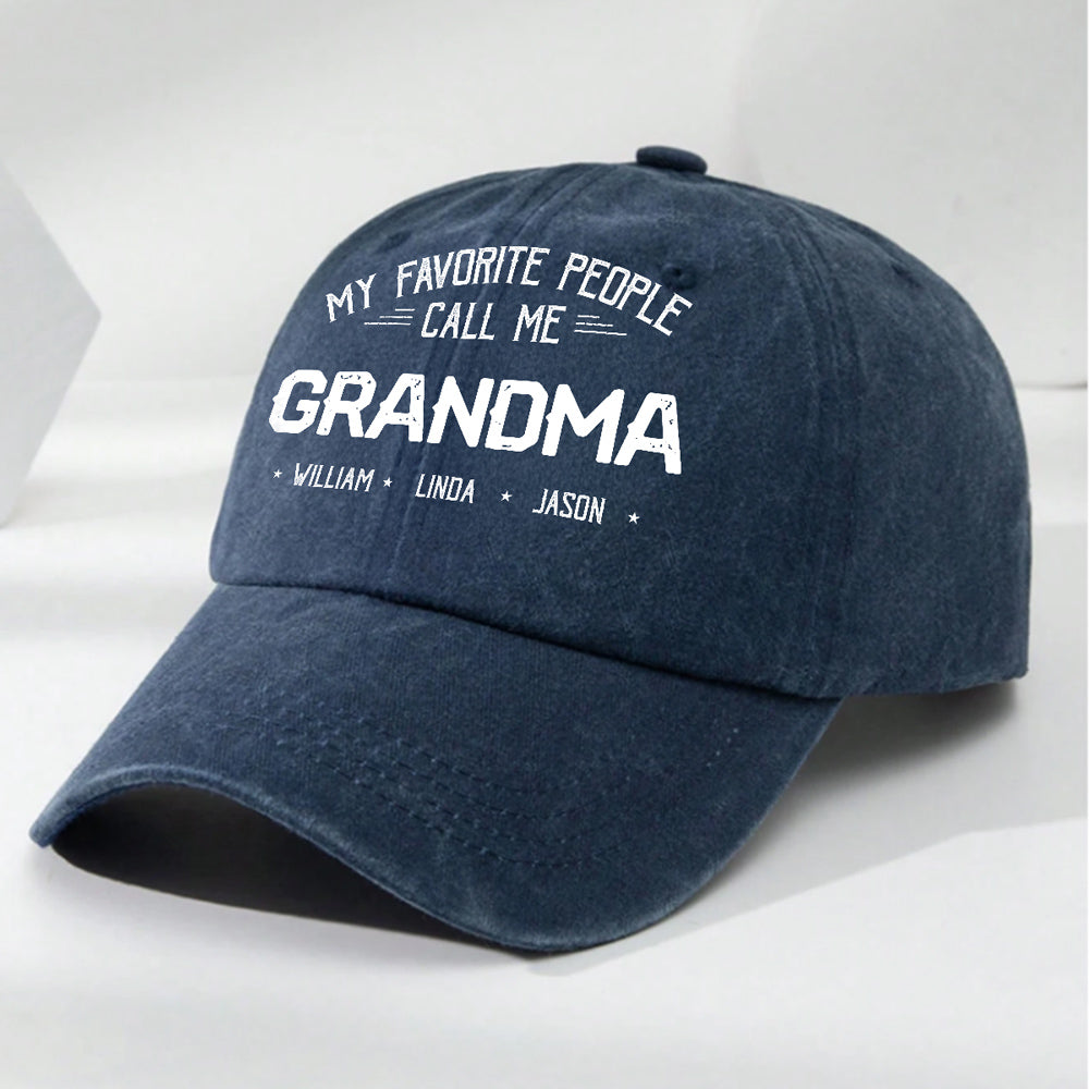 Custom Christmas Headwear Birthday Gifts for Grandma • My Favorite People Call Me Grandma Mom - Personalized Vintage Washed Denim Cap
