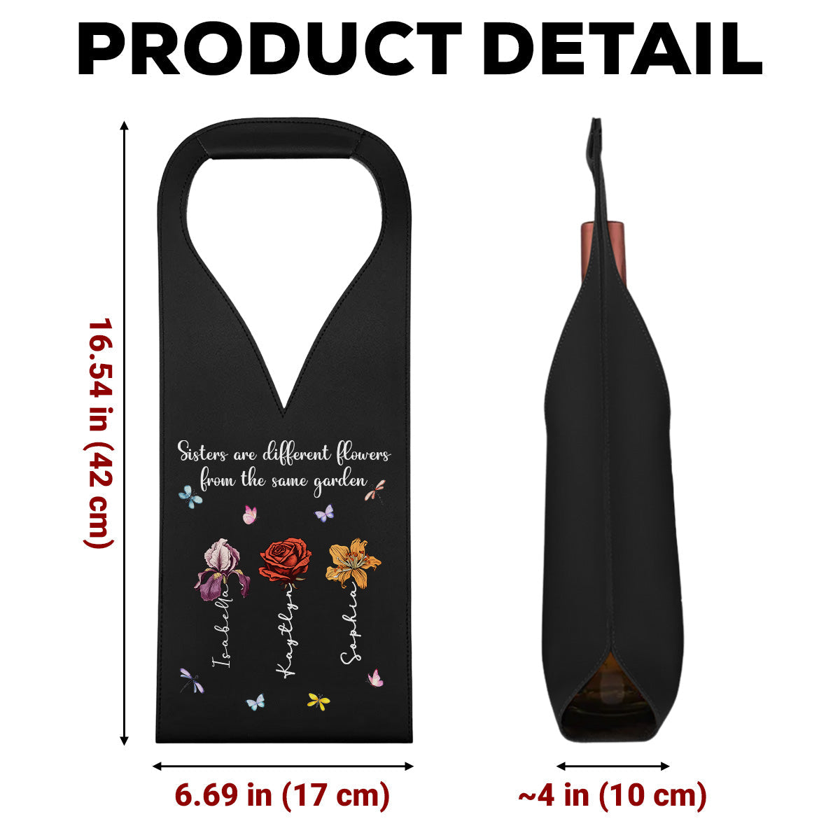 Sisters Are Different Flowers - Personalized Leather Wine Bag