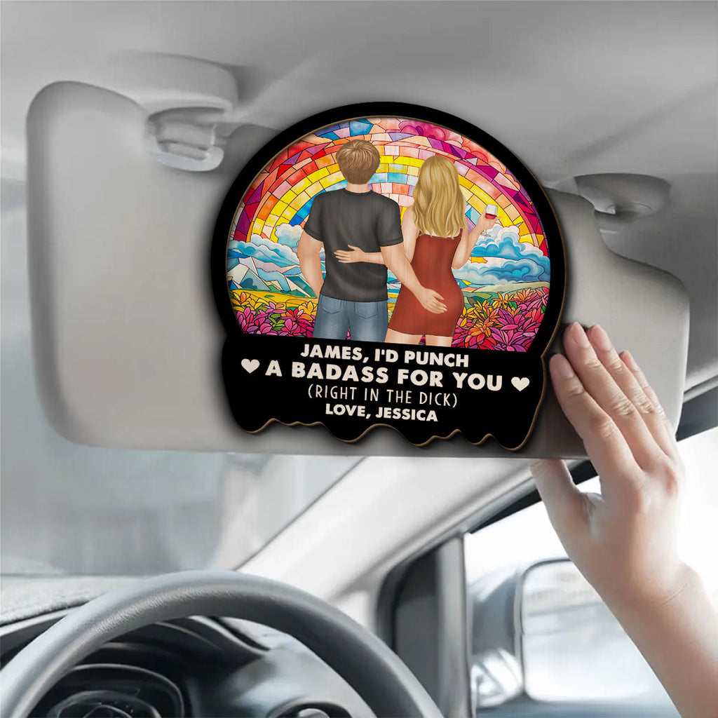 Punch A Badass For You Boyfriend Husband - Personalized Car Visor Clip