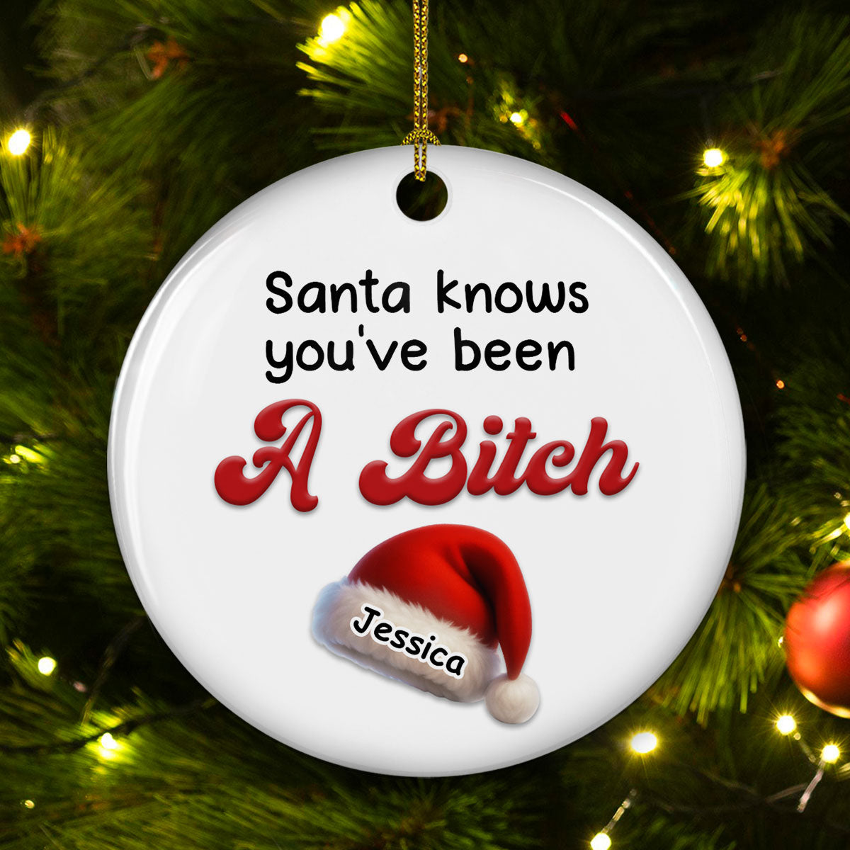 Custom Friendship Christmas Ornament, Best Friend Gift •  Santa Knows You - Personalized Ceramic Ornament