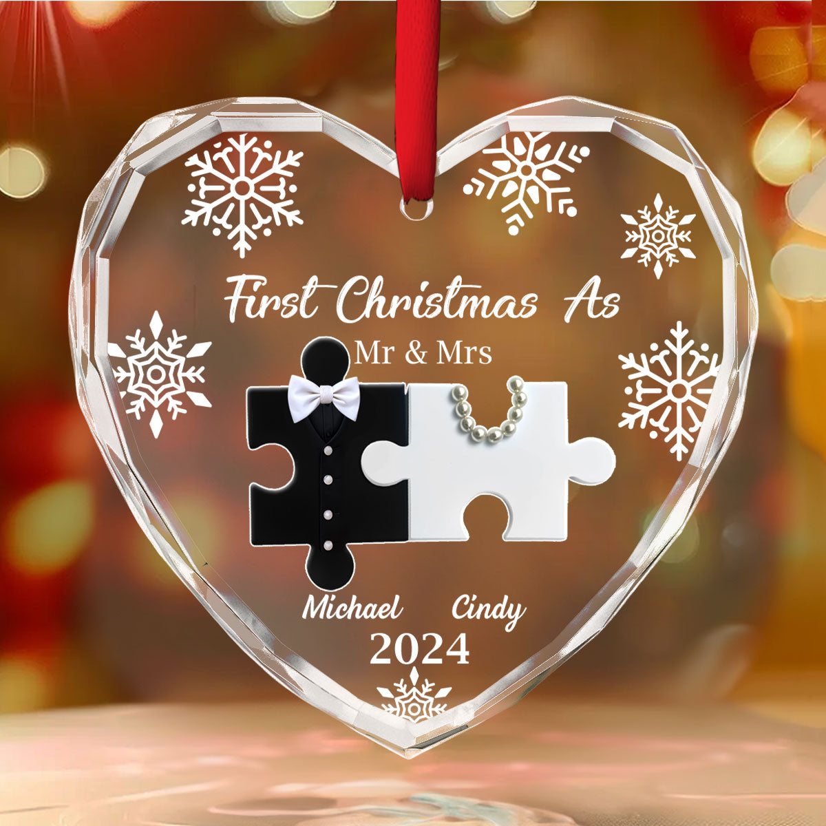 Custom First Christmas Ornament Married, Gift for Newlyweds •  First Christmas As Married - Personalized Glass Ornament