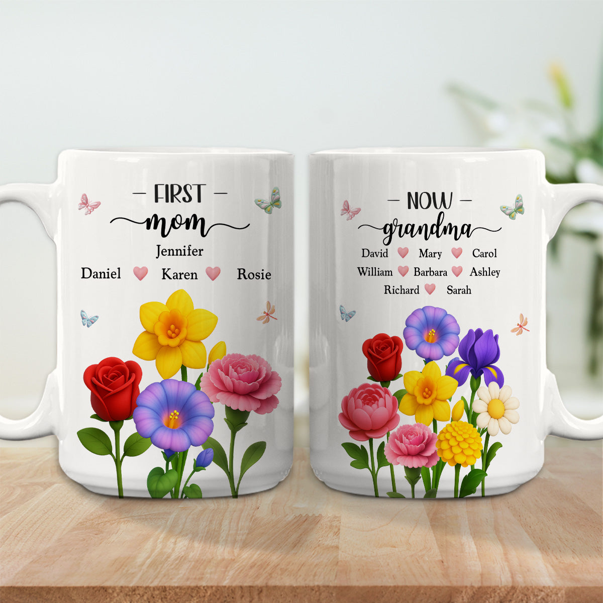 Custom Christmas & Birthday Gift For Grandma • First Mom Now Grandma Floral - Personalized Coffee Mug