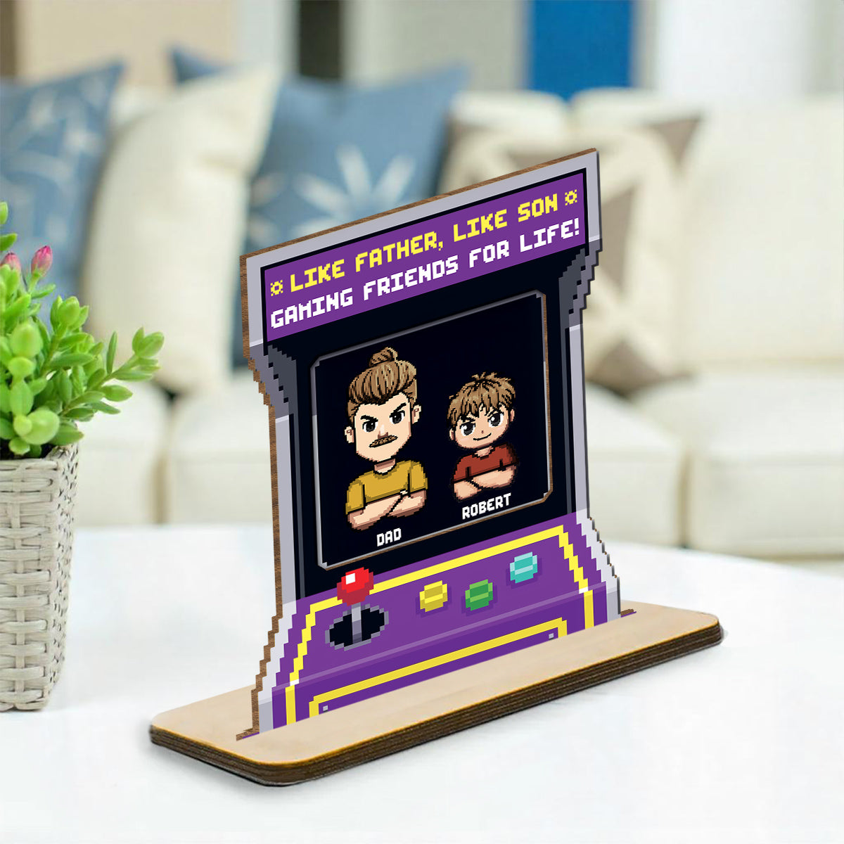 Custom Father's Day Decor, Gift for Dad & Grandpa • Gaming Friends For Life - Personalized 2-Layer Wood Plaque With Flat Base