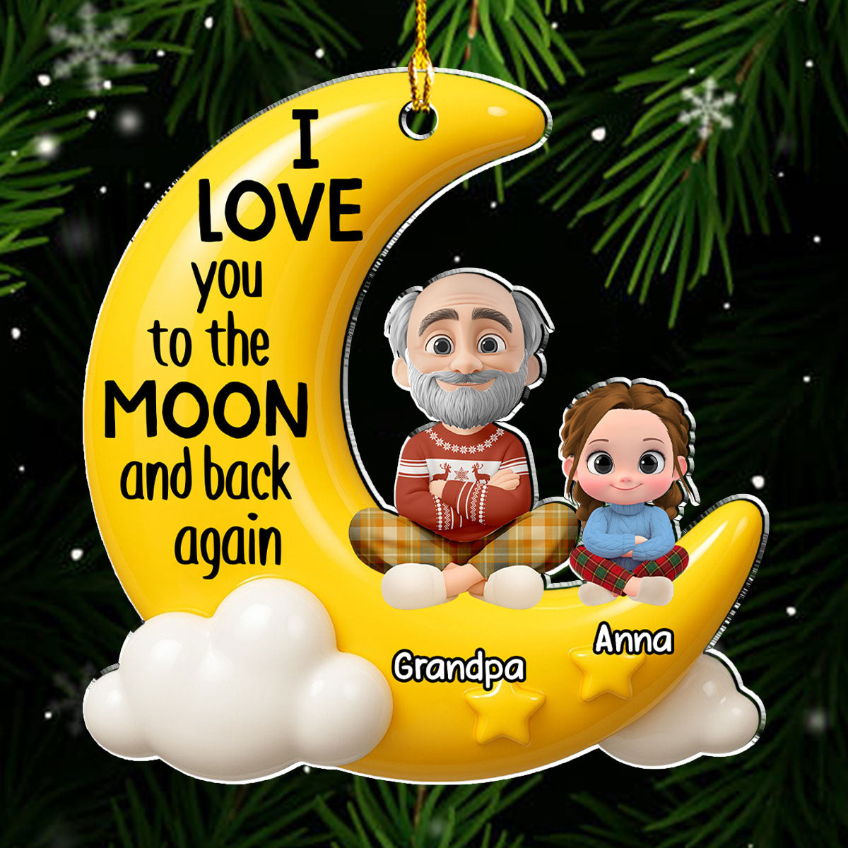 Custom Keepsake Christmas Ornament •  Grandpa And Grandkid On The Moon - Personalized Acrylic Ornament