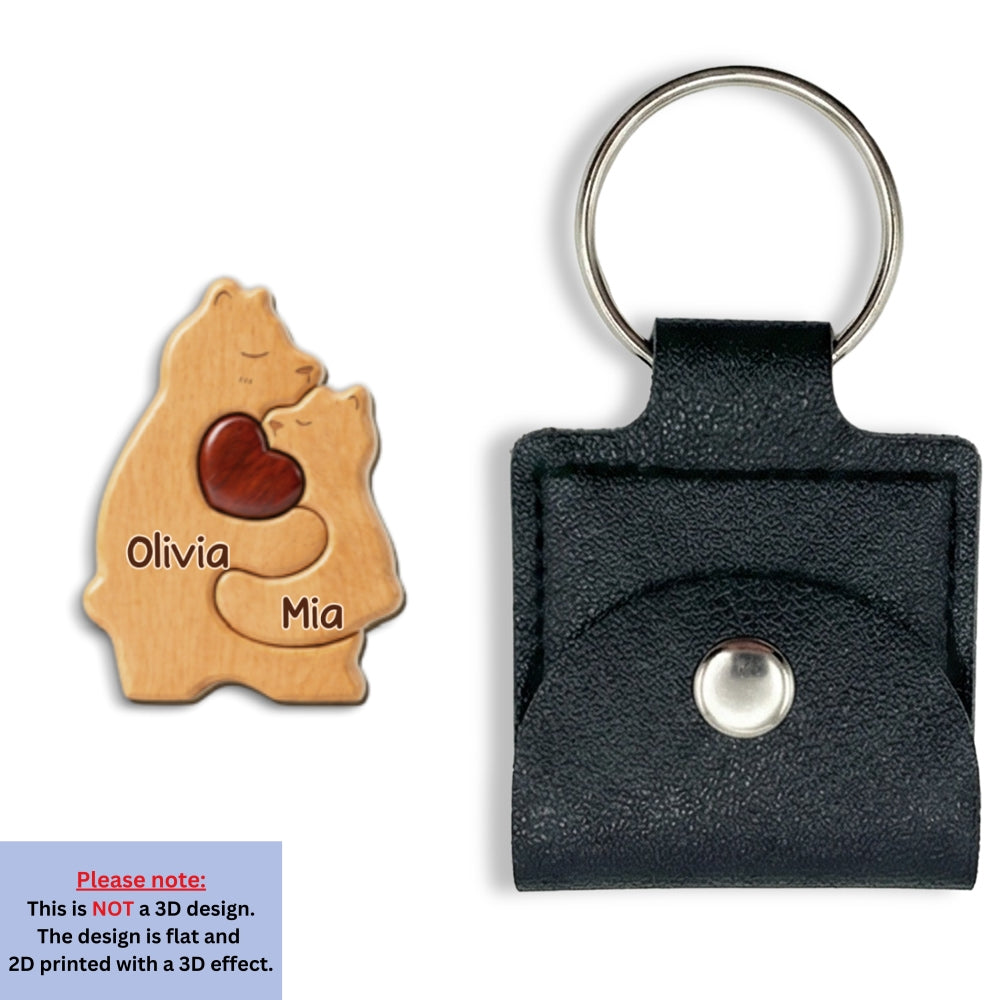 Custom Coin Keychain for Wife, Mother's Day, Anniversary Gifts • Bear Mom - Personalized 3D Effect Wooden Pocket Hug