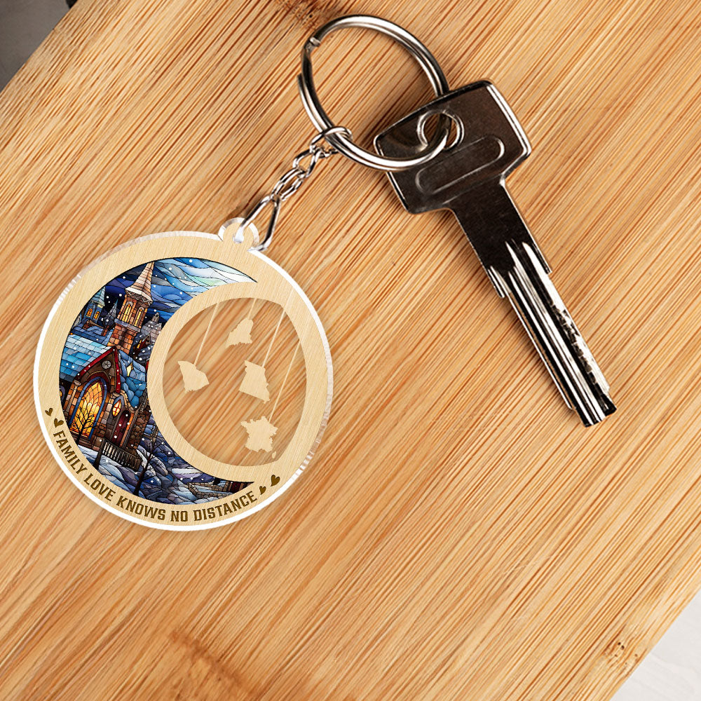 Family Love Knows No Distance - Personalized Acrylic Keychain
