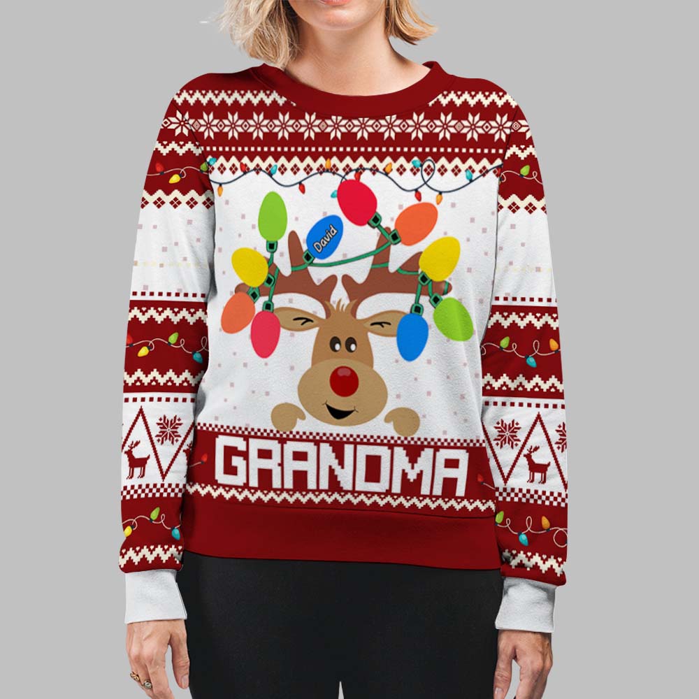 Custom Grandma Christmas Sweatshirt, Gift for Mothers • Reindeer Grandma - Personalized All-Over-Print Sweatshirt