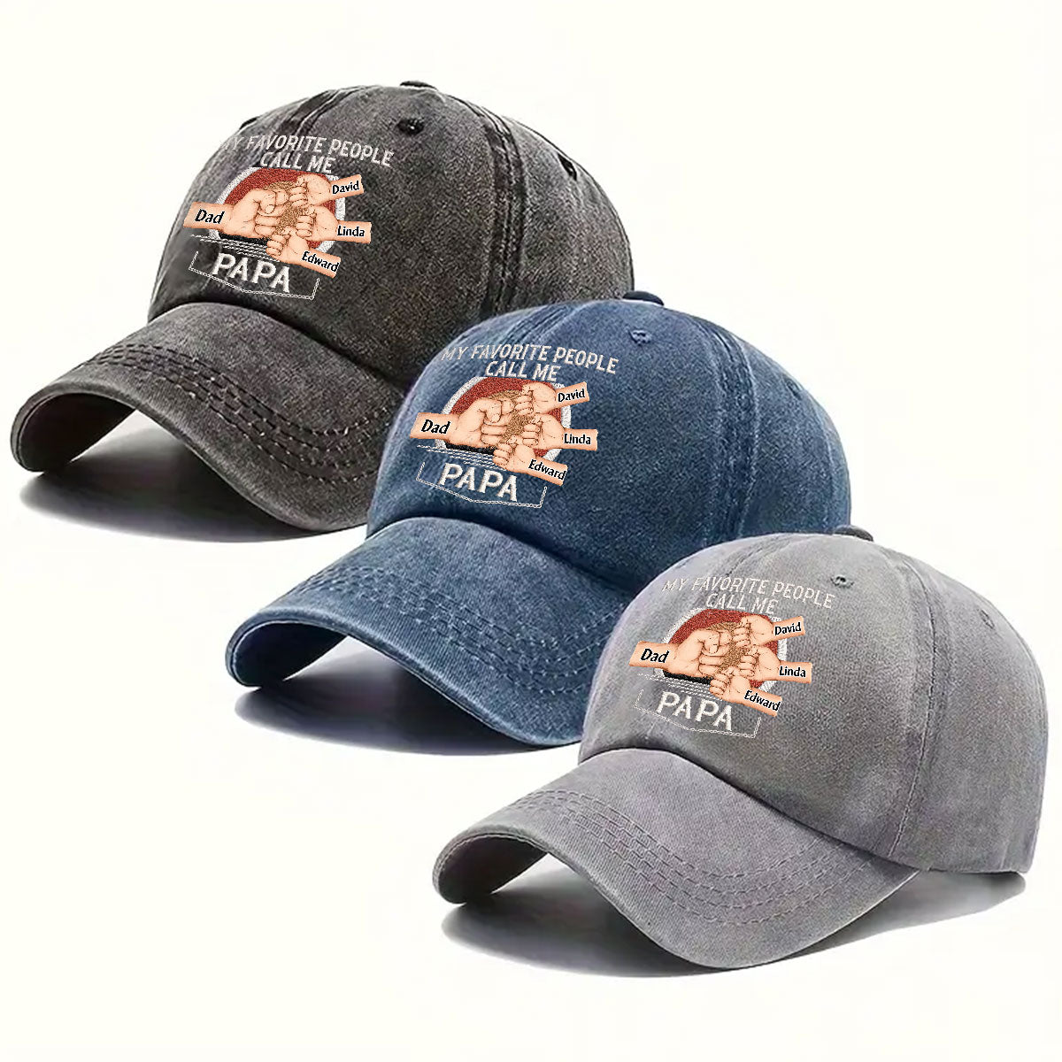 Custom Christmas Headwear Birthday Gifts for Grandpa • Call Me Papa - Personalized Vintage Washed Denim Cap